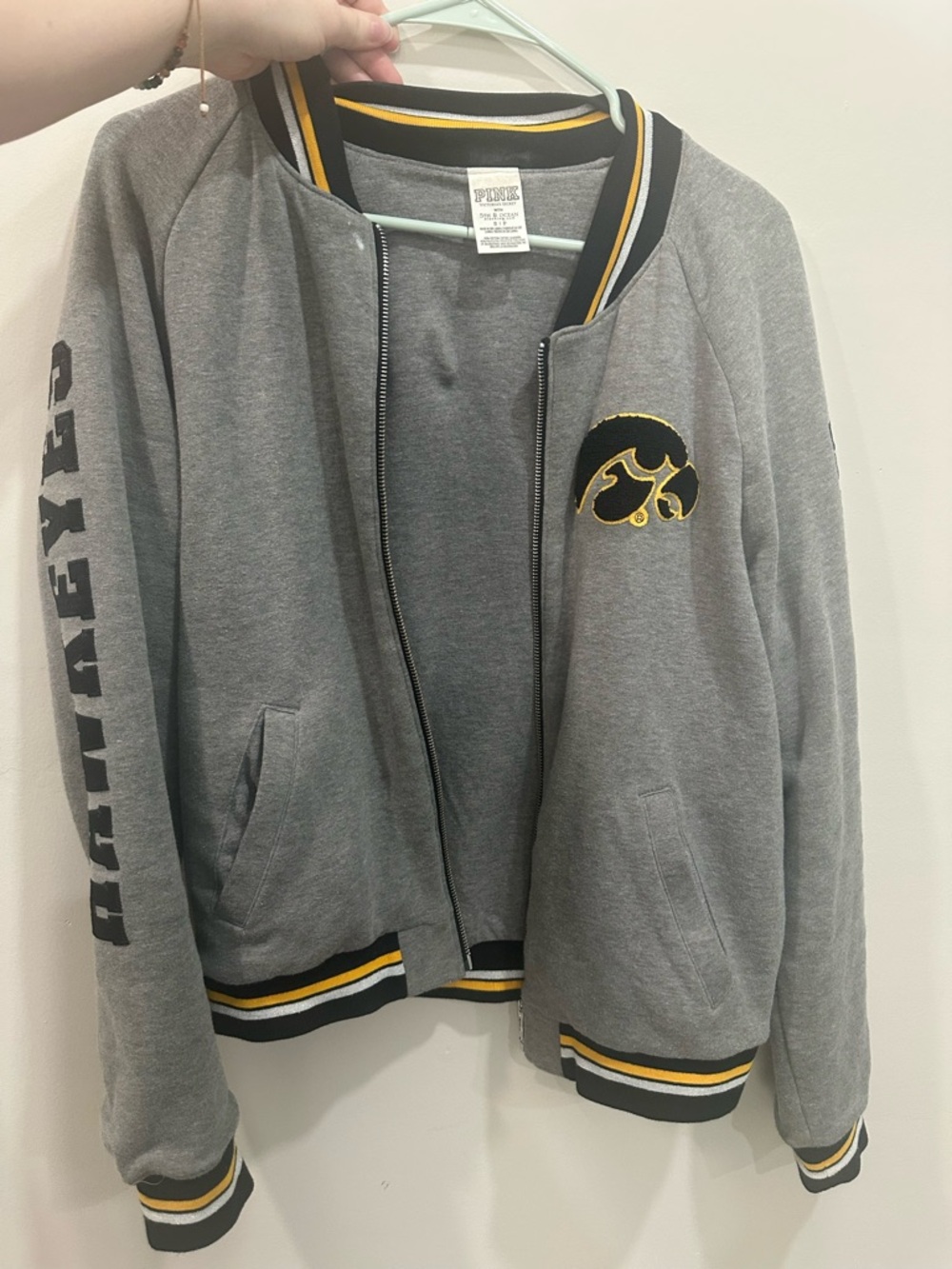 Gray & Yellow Logo Bomber Jacket Iowa Hawkeyes
